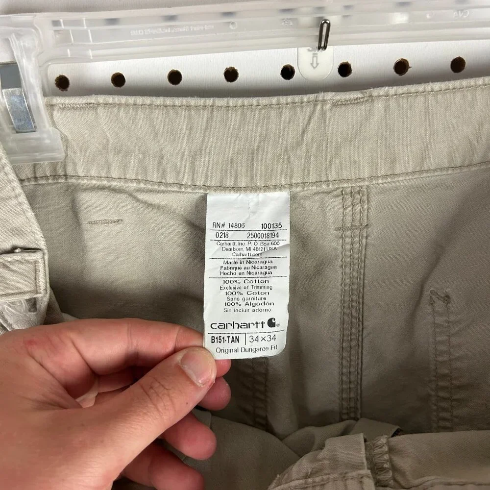 Carhartt Carpenter Pants 34x32 Khaki Tan‎ Distressed Faded Work Wear Skater y2k